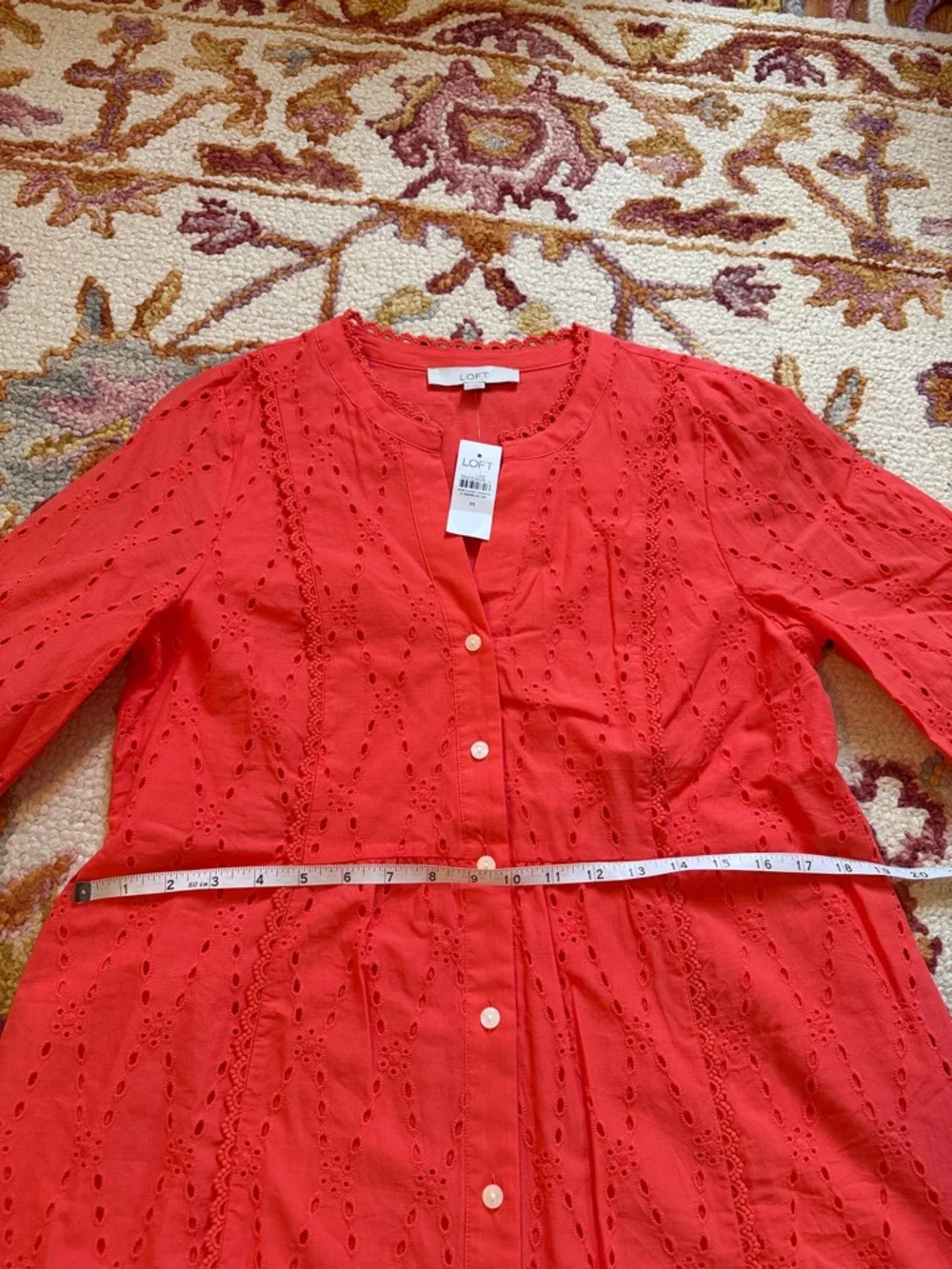 4/$25 SALE LOFT Coral Eyelet Button-Front Dress with Scalloped Neckline - Picture 6 of 8